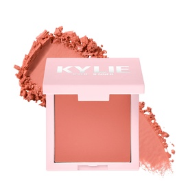 Kylie By Kylie Jenner Pressed Blush Powder in coral-pink, 7.5g compact with powder swatch showing soft-matte finish