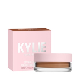 Kylie by Kylie Jenner Setting Powder in warm tan shade, 10g jar with pink box packaging
