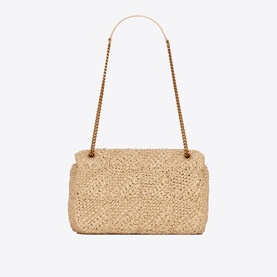 Saint Laurent Jamie Medium Raffia Bag in beige, woven raffia with gold-tone chain strap and leather shoulder pad