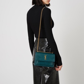 Sunset Croc-Embossed Medium Leather Bag