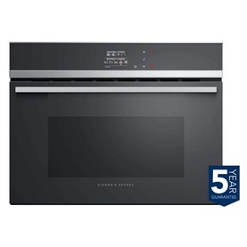 Fisher & Paykel 37L 900W Built-in Combination Microwave in dark grey with stainless steel trim, digital display panel, and single door
