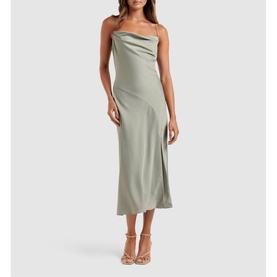 Opal Bias Cowl Satin Midi Dress