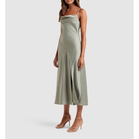 Opal Bias Cowl Satin Midi Dress