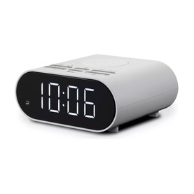 Roberts Ortus Charge FM Clock Radio in white, with large LED digital display and wireless charging pad on top