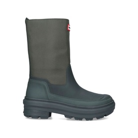 HUNTER Killing Eve Short Hunting Boots in green, calf-height pull-on style with rubber sole, recycled nylon upper and high-grip chunky outsole