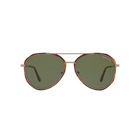 Tom Ford Pilot Sunglasses 0TR001096 in tortoiseshell and gold-tone metal frame with green lenses, aviator silhouette, front view