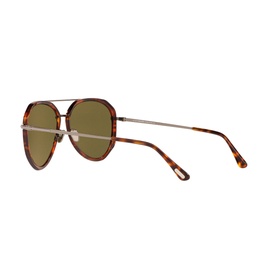 Tom Ford Pilot Sunglasses 0TR001096 in tortoiseshell, rear three-quarter view showing silver bridge and green lenses
