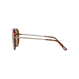 Tom Ford Pilot Sunglasses in tortoiseshell, side profile showing gold metal temples and brown tinted lenses, 60mm lens width
