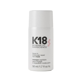 K18 Leave-In Molecular Repair Mask 50ml hair treatment in white pump bottle with pink and red branding
