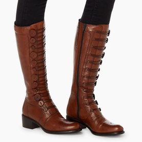 Pixie D Button Detail Leather Knee High Boots