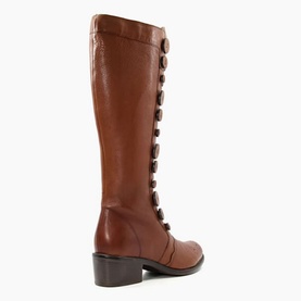 Pixie D Button Detail Leather Knee High Boots