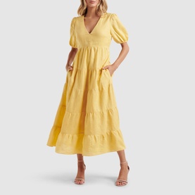Monaco Tiered Linen Midi Dress