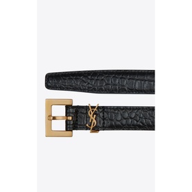 Monogram Croc-Embossed Narrow Leather Belt