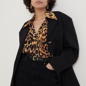 Narrow Monogram Square Buckle Leather Belt