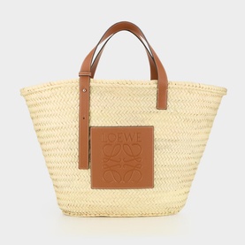 Large Palm Leaf & Calfskin Basket Bag