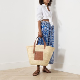 Large Palm Leaf & Calfskin Basket Bag