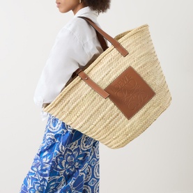 Large Palm Leaf & Calfskin Basket Bag