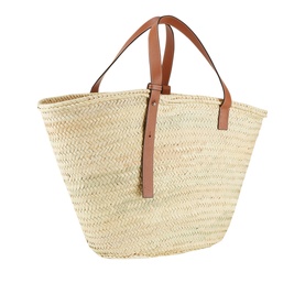 Large Palm Leaf & Calfskin Basket Bag