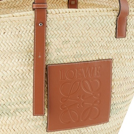 Large Palm Leaf & Calfskin Basket Bag