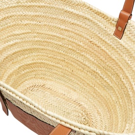 Large Palm Leaf & Calfskin Basket Bag
