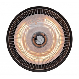 Sunred Barcelona Hanging Heater, circular outdoor electric heater in dark bronze with illuminated radiant heating element