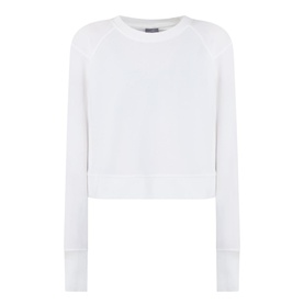 Sweaty Betty After Class Cropped Sweatshirt in white, crew neck, raglan long sleeves, relaxed cropped fit