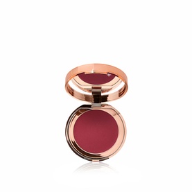 Charlotte Tilbury Lip and Cheek Glow in Colour Of Passion, open compact cream blush, deep berry shade, rose gold compact