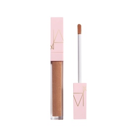 Nars Lip Shine Lip Gloss in Triple X, warm bronze shade, shown with open wand applicator and pink square packaging
