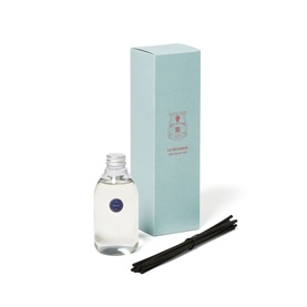 Trudon Cyrnos Mediterranean Aromas Diffuser Refill 300ml with black reed sticks and pale blue gift box on white background