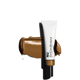 Yves Saint Laurent Nu Bare Look Skin Tint foundation, 30ml tube in warm tan shade with matching product swatch
