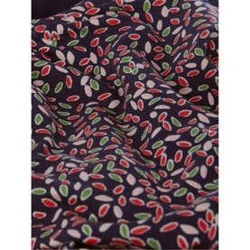 Hobbs Simmy Dress in blue with multicolour leaf print fabric detail, showing red, green and cream motifs on navy ground