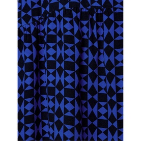 Phase Eight Bregitta Geo Print Shirt Dress in black, close-up of pleated skirt with blue and black geometric diamond pattern