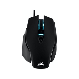 Corsair M65 RGB Elite Tunable FPS Gaming Mouse in black with blue RGB lighting accents and wired connection