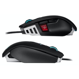 Corsair M65 RGB Elite Tunable FPS Gaming Mouse in black, shown from side and top angles with RGB accents and red sniper button