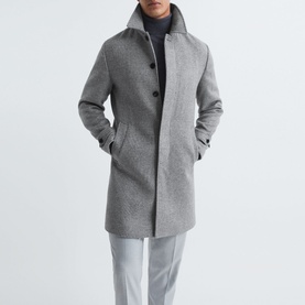Bark Epsom Wool Blend Check Overcoat