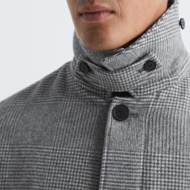 Bark Epsom Wool Blend Check Overcoat