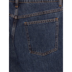 Phase Eight Prue Mom Jeans in blue, close-up of back pocket detail on 100% cotton denim fabric