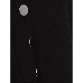 Phase Eight Reeva Cosy Button Detail Dress in black, close-up of silver button detailing on ribbed knit fabric