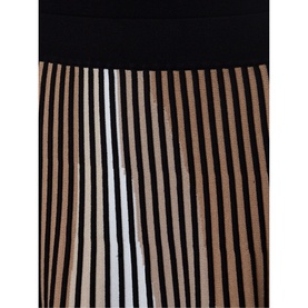 Phase 8 Silvia Fit And Flare Dress close-up showing black and tan vertical striped skirt with plain black bodice waistband detail