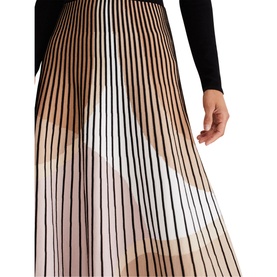 Model wearing Phase Eight Silvia Fit And Flare Dress in multi, showing pleated striped skirt with black and nude ombr&eacute; stripe detail