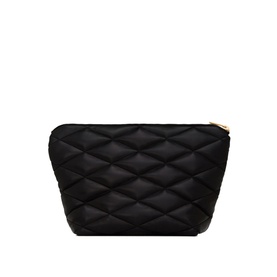 Saint Laurent Sade Zipped Pouch in black quilted leather with bronze-tone zip hardware and diamond quilted pattern