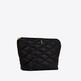 Saint Laurent Sade Zipped Pouch in black quilted leather with gold-tone YSL monogram logo and zip closure