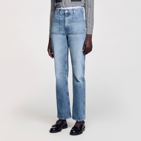 Patch Pocket Straight Leg Jeans