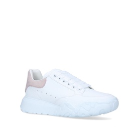 Alexander McQueen Oversized Court Trainers in white leather with pale pink heel tab, chunky textured white sole and lace-up front