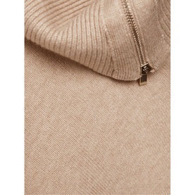 Phase Eight Nola Zip Neck Chunky Relaxed Sweater in cream, showing gold-tone zip and ribbed texture detail at neckline