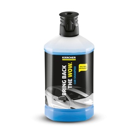 K&auml;rcher 3 In 1 Car Shampoo 1L, blue liquid in clear bottle with black cap and branded label