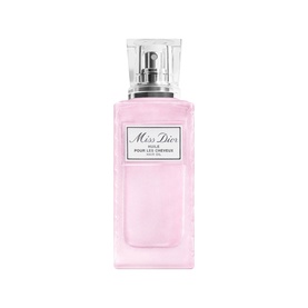 Dior Miss Dior Hair Oil in a pink glass bottle with spray nozzle and clear cap