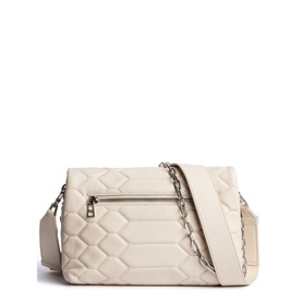 Zadig Rocky XL Mat Scale Bag in white quilted lamb leather, silver-tone chain and fabric strap, zip pocket to rear