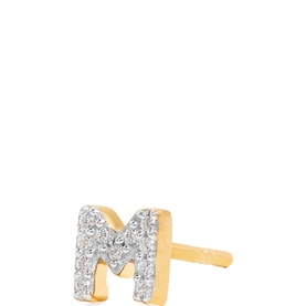 Pav&eacute; Gold Plated Initial Stud Earring M