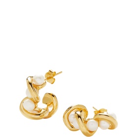Molten Pearl Twisted Mini Double Hoop Earrings